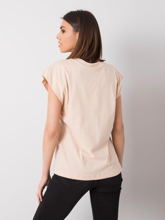 RUE PARIS Brzoskwiniowy t-shirt z printem