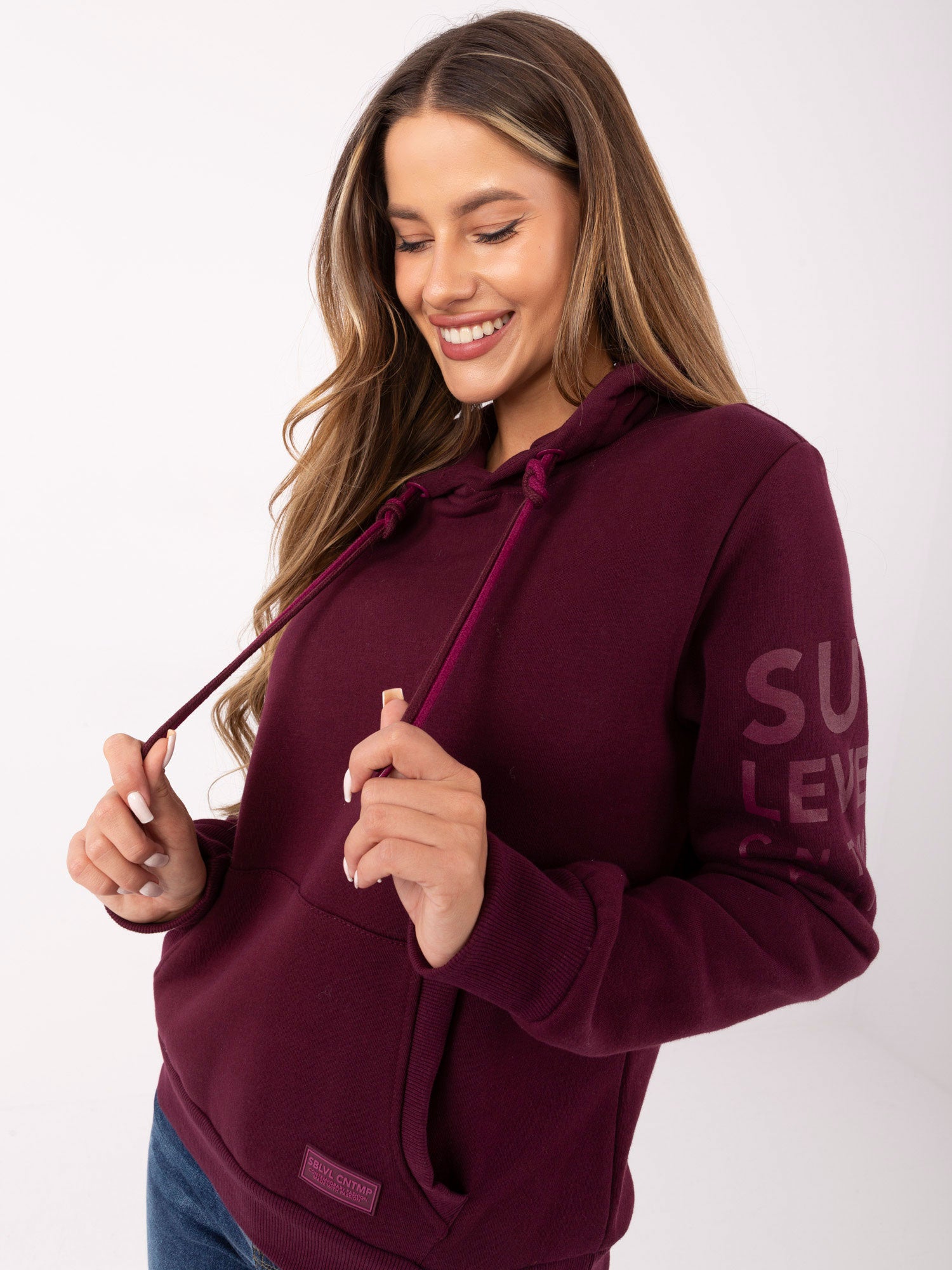 SUBLEVEL Burgundowa ocieplana bluza kangurka