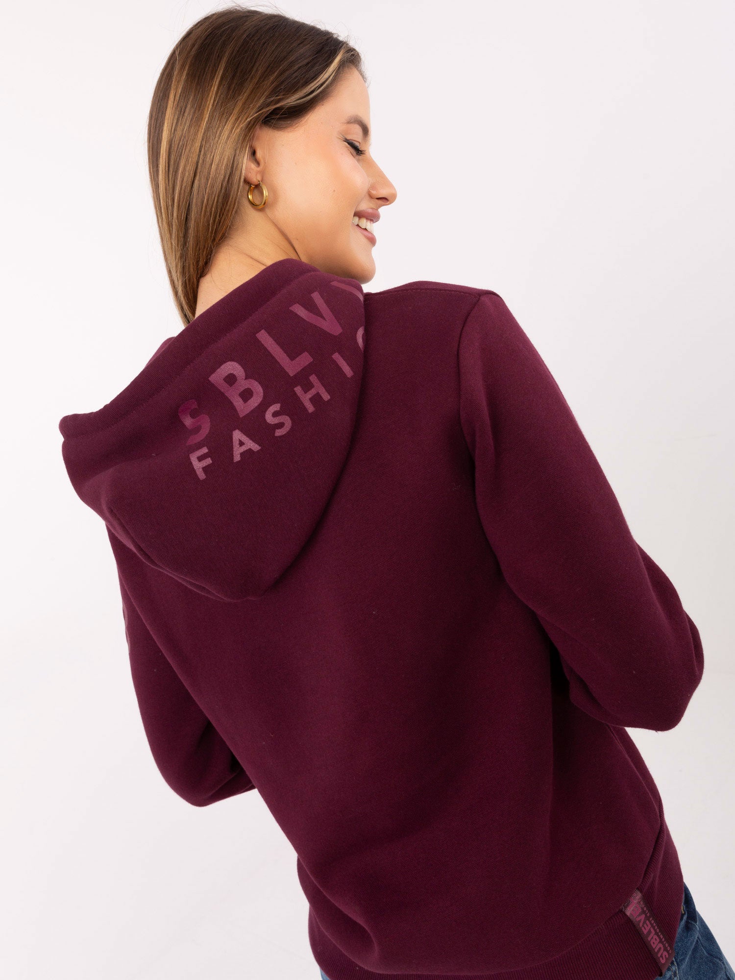 SUBLEVEL Burgundowa ocieplana bluza kangurka