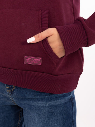 SUBLEVEL Burgundowa ocieplana bluza kangurka