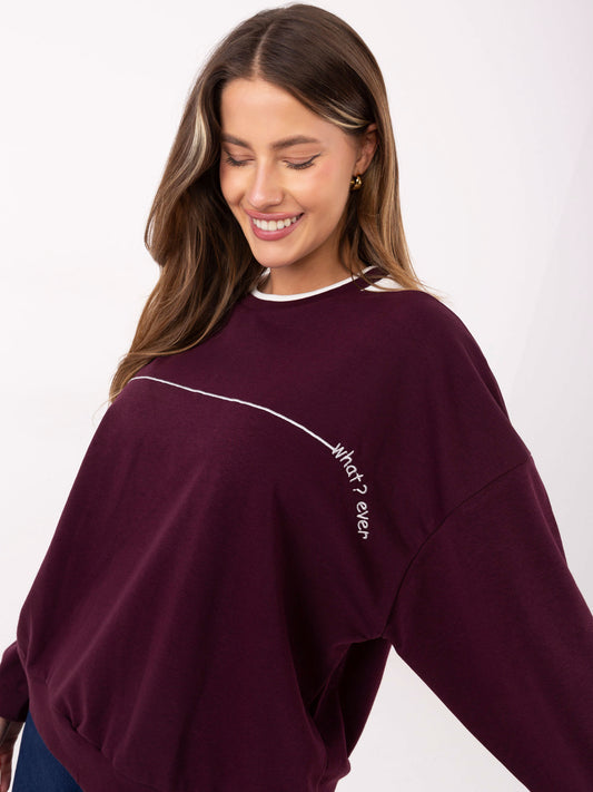 Burgundowa damska bluza oversize z haftem