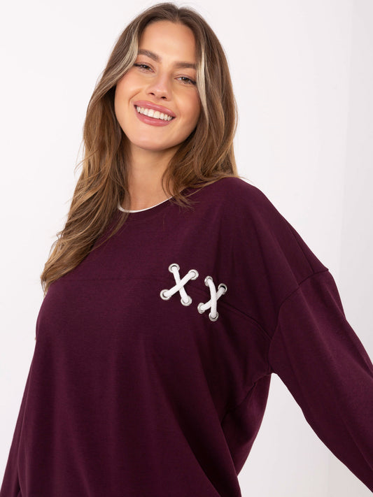 Burgundowa bluza oversize bez kaptura