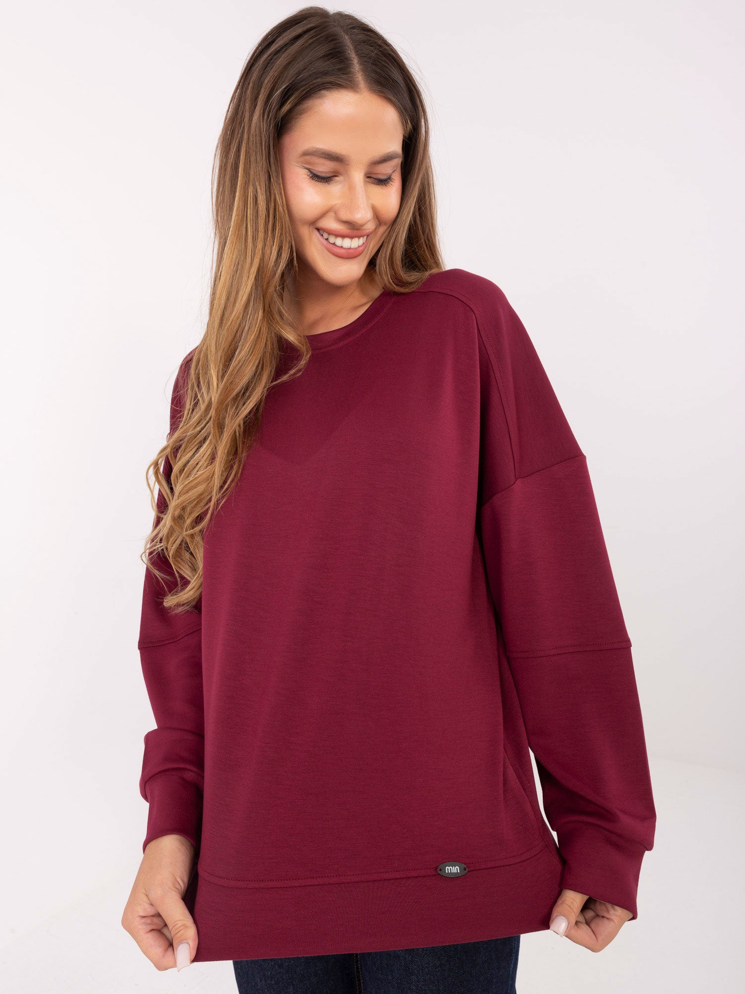 Burgundowa dresowa bluza bez kaptura