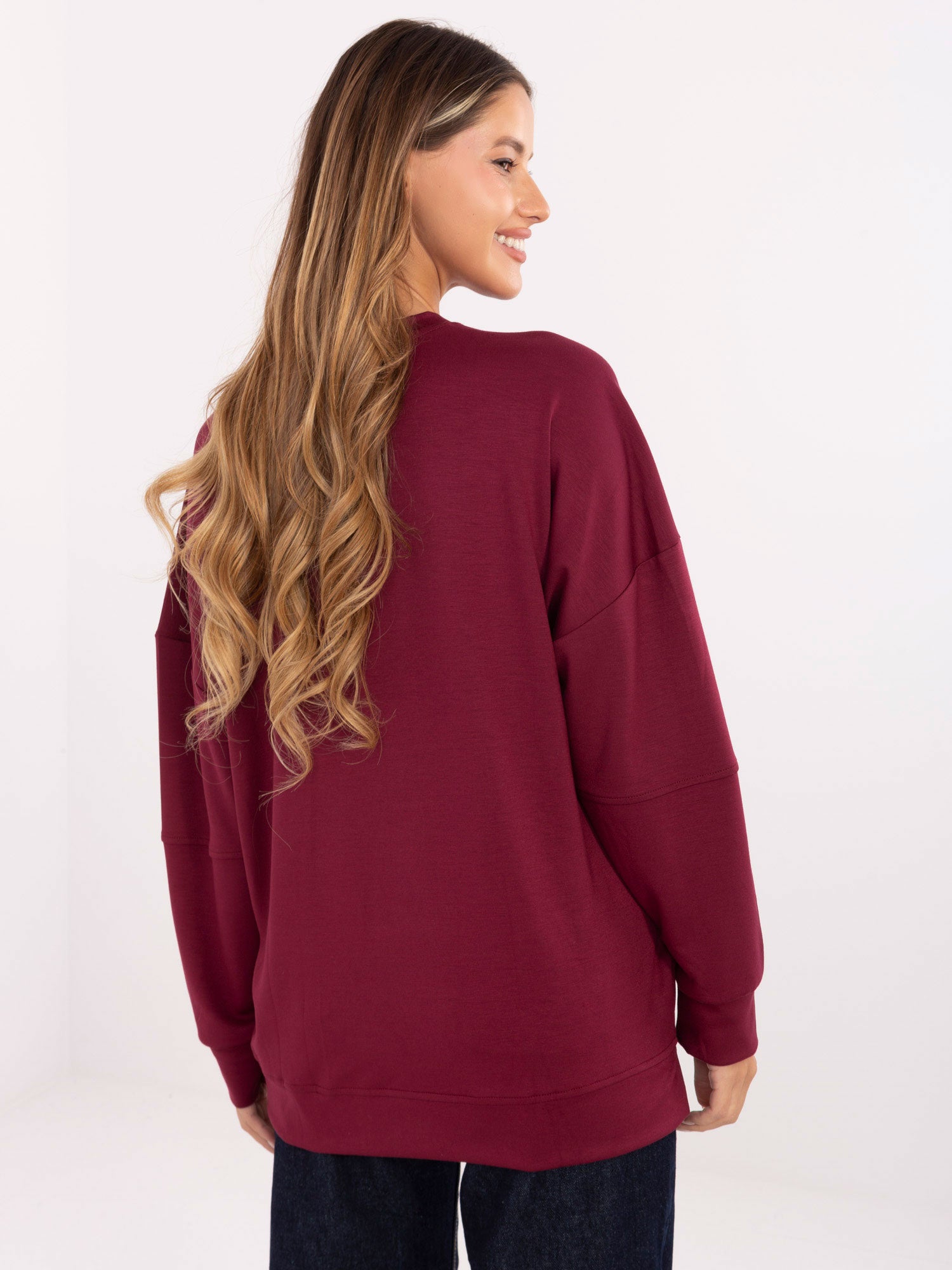 Burgundowa dresowa bluza bez kaptura