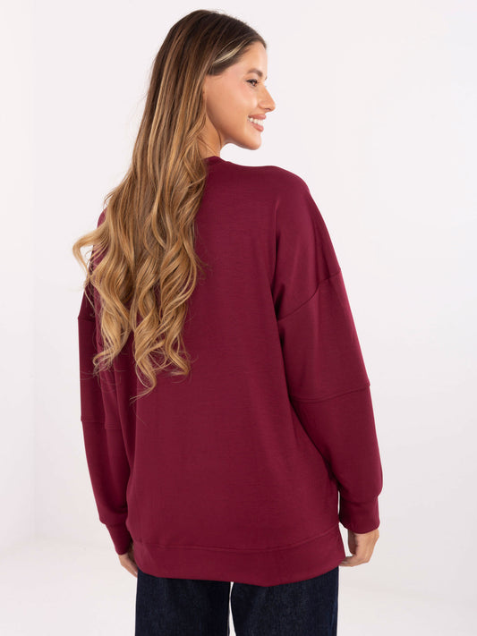 Burgundowa dresowa bluza bez kaptura