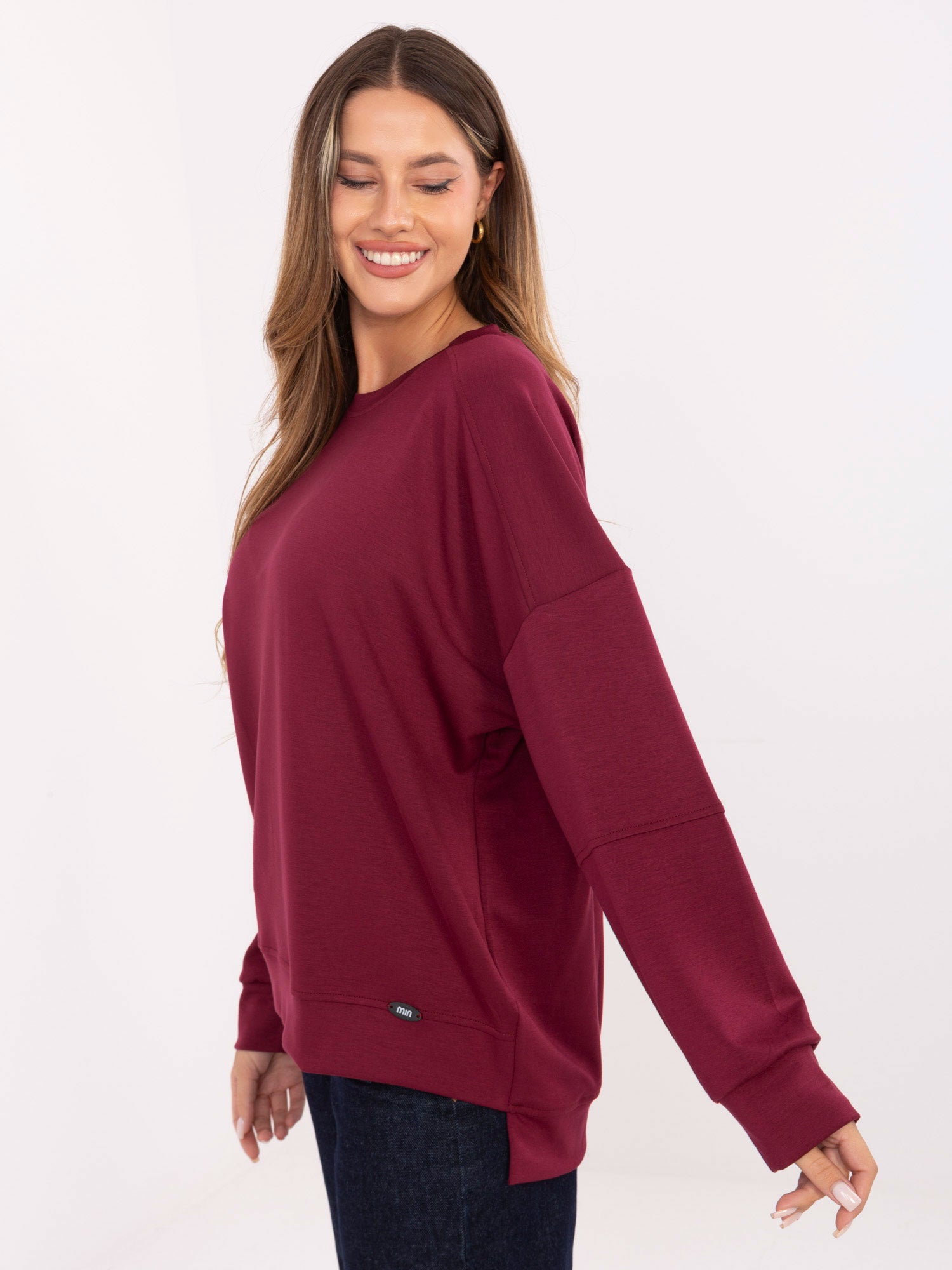 Burgundowa dresowa bluza bez kaptura