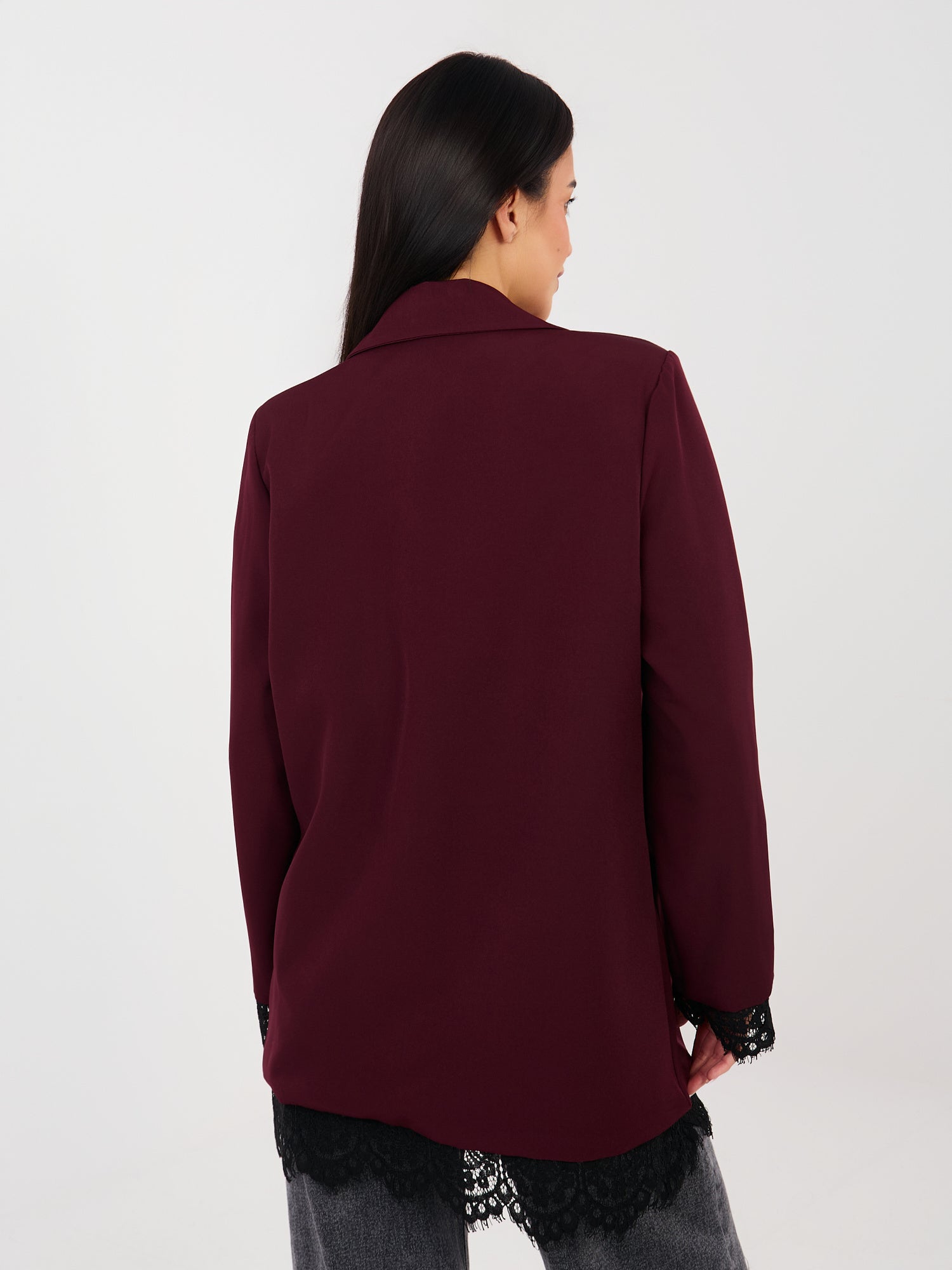 Burgundowa elegancka marynarka z koronką