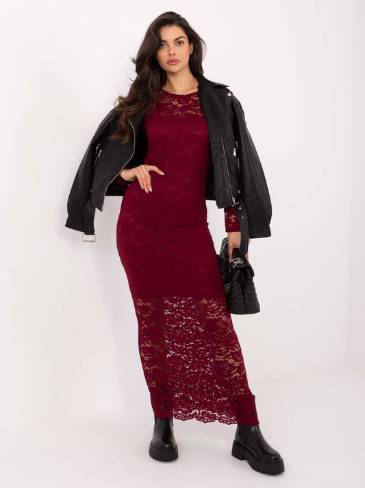 RUE PARIS Burgundowa koronkowa sukienka bodycon