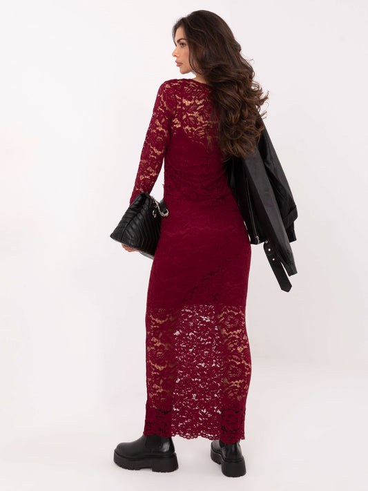 RUE PARIS Burgundowa koronkowa sukienka bodycon