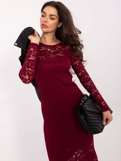 RUE PARIS Burgundowa koronkowa sukienka bodycon