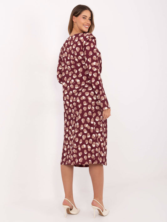 RUE PARIS Burgundowa midi sukienka z printem