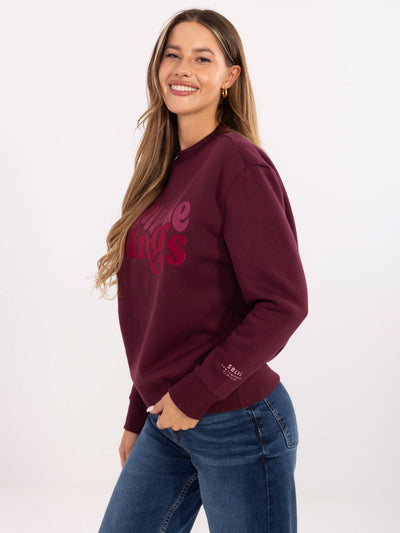 SUBLEVEL Burgundowa dresowa bluza z naszywką