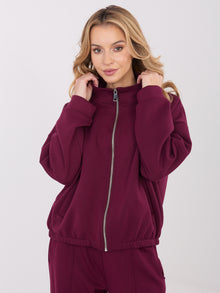 Burgundowa rozpinana bluza z gumką na dole