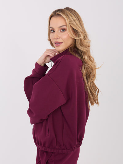 Burgundowa rozpinana bluza z gumką na dole