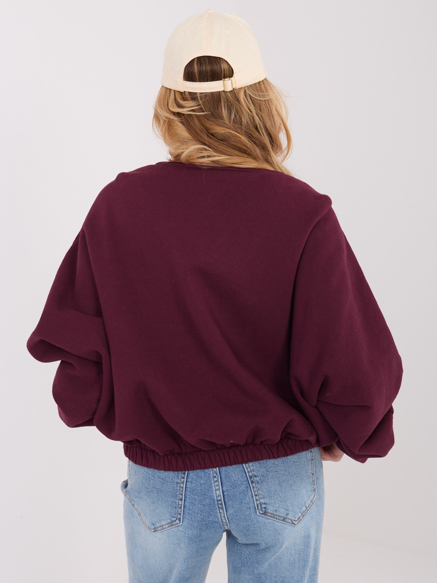 Burgundowa rozpinana bluza z dekoltem V