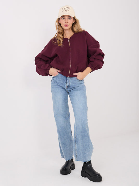Burgundowa rozpinana bluza z dekoltem V