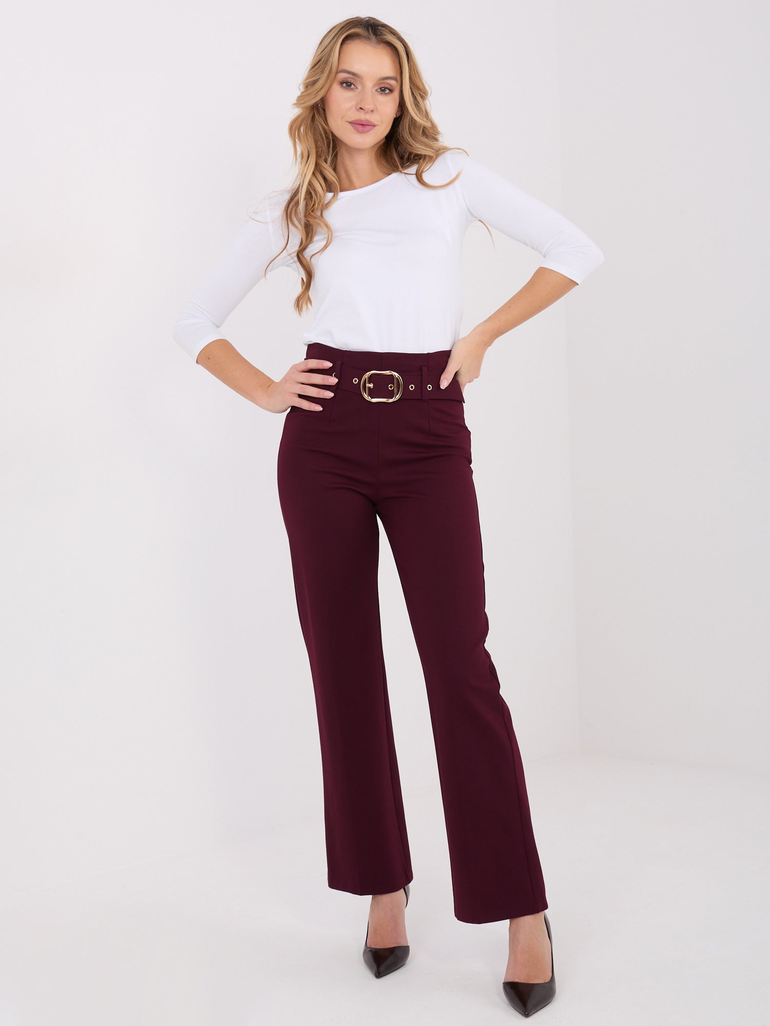 Burgundowe eleganckie spodnie straight leg