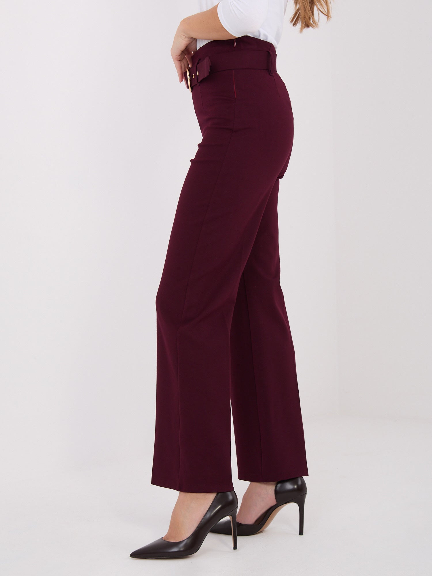 Burgundowe eleganckie spodnie straight leg