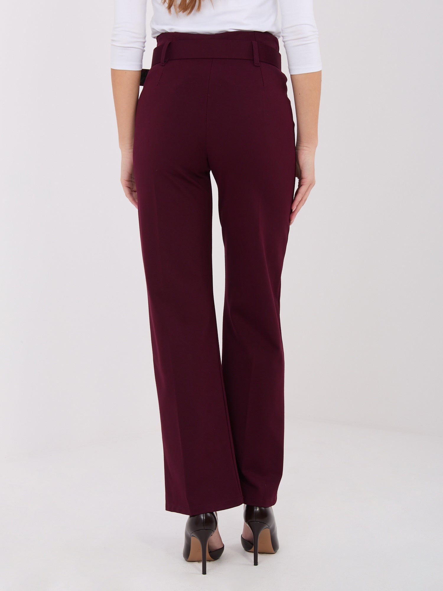 Burgundowe eleganckie spodnie straight leg