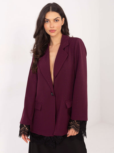 Burgundowo-czarna elegancka marynarka z koronką