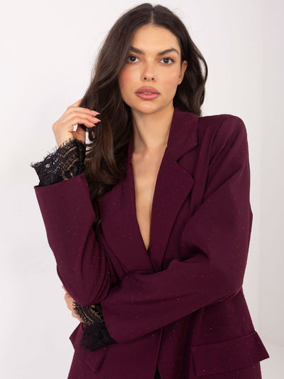 Burgundowo-czarna elegancka marynarka z koronką