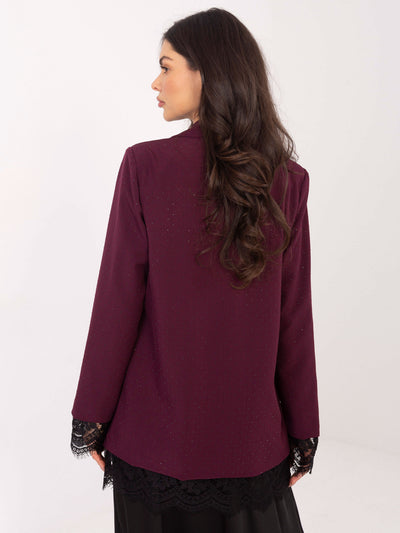 Burgundowo-czarna elegancka marynarka z koronką