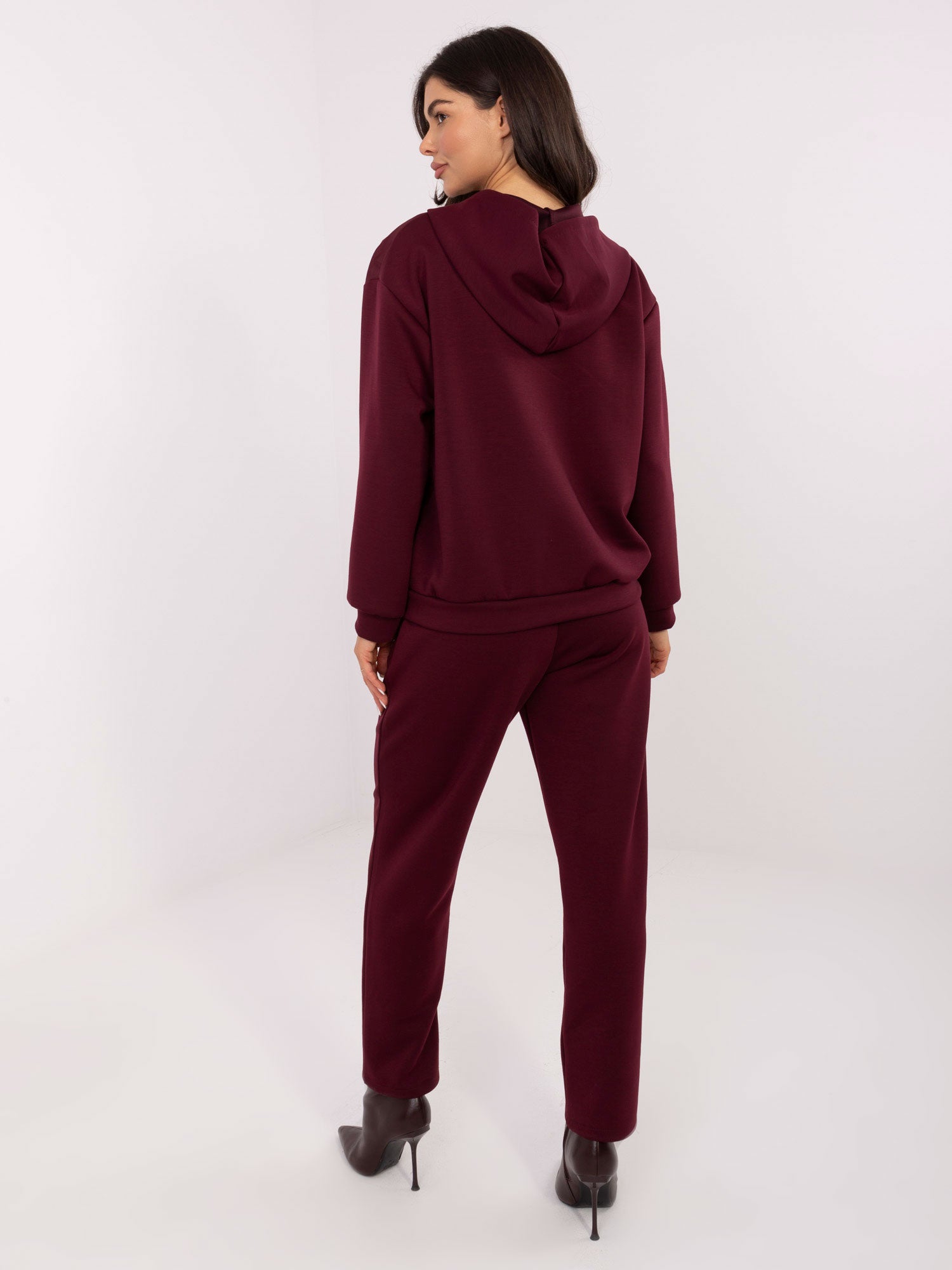 Burgundowy casualowy komplet z broszkami