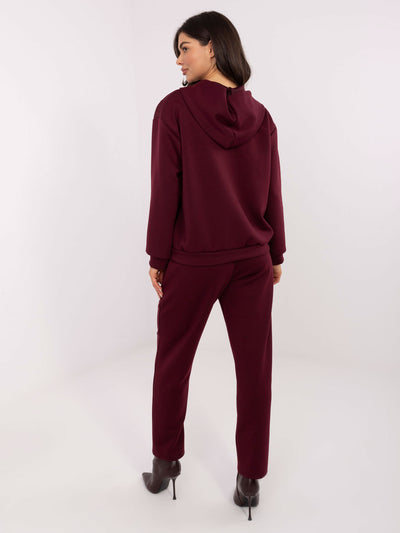 Burgundowy casualowy komplet z broszkami