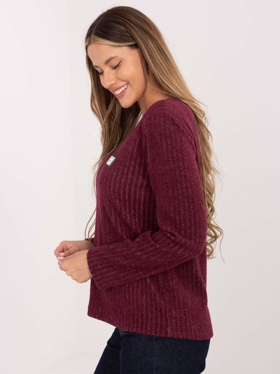 Burgundowy damski sweter w szeroki prążek