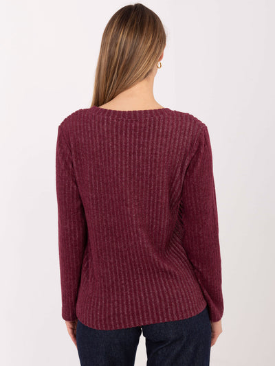 Burgundowy damski sweter w szeroki prążek