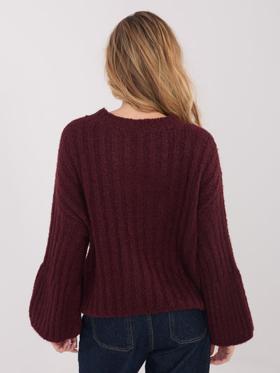 Burgundowy damski sweter z rękawem typu dzwon