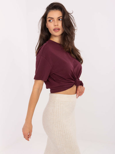 SUBLEVEL Burgundowy t-shirt z nadrukiem na plecach