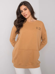 RUE PARIS Camelowa bluza kangurka bez kaptura