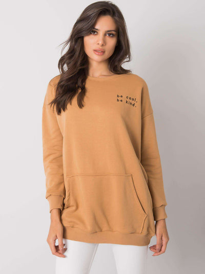 RUE PARIS Camelowa bluza kangurka bez kaptura