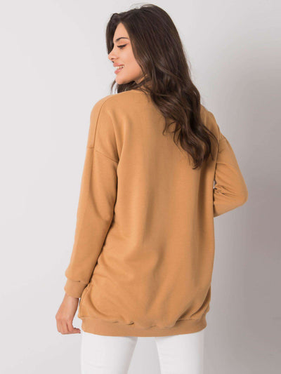 RUE PARIS Camelowa bluza kangurka bez kaptura