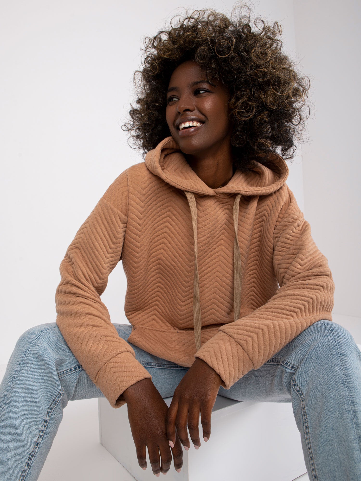 RUE PARIS Camelowa bluza z kapturem