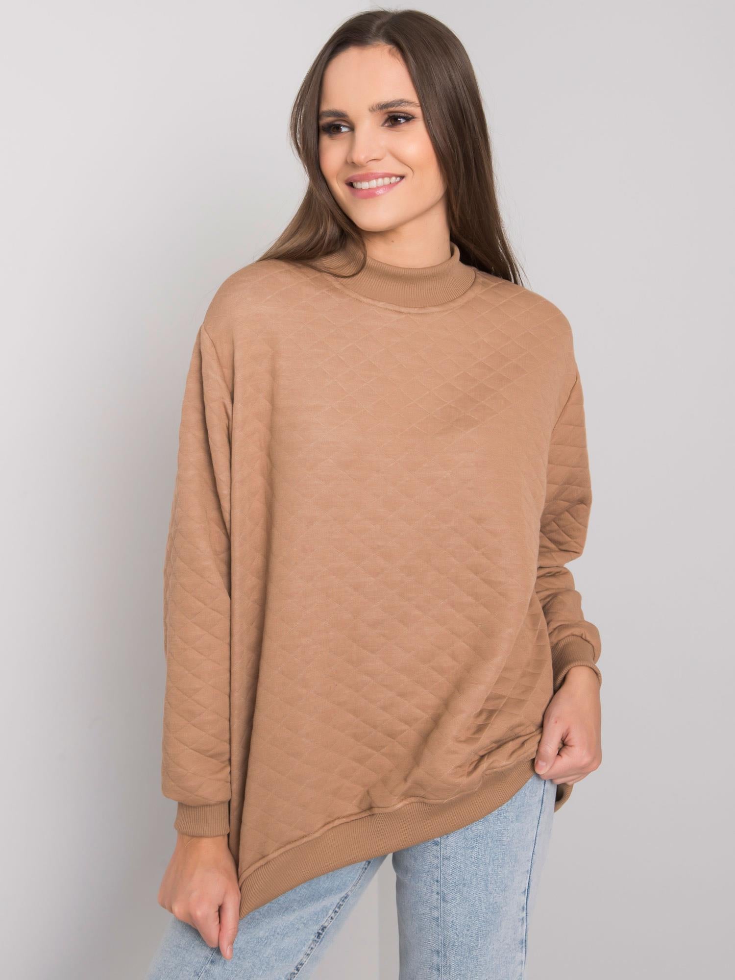 Camelowa luźna bluza z pikowaniem