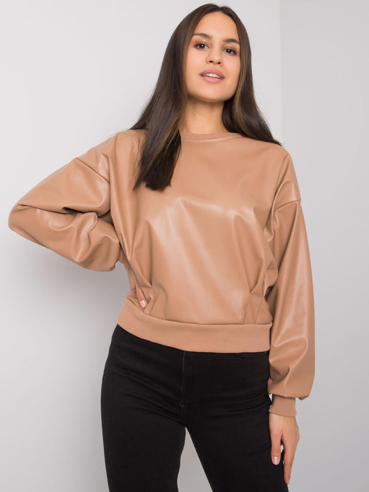 RUE PARIS Camelowa bluza ze skóry ekologicznej