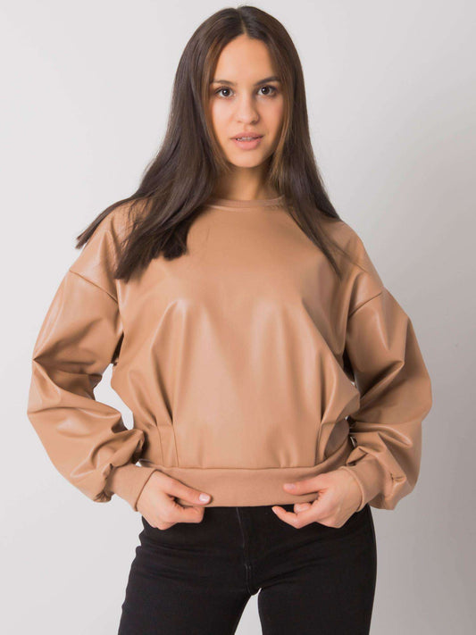 RUE PARIS Camelowa bluza ze skóry ekologicznej