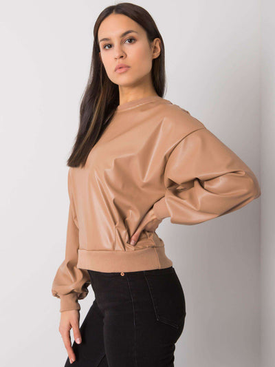 RUE PARIS Camelowa bluza ze skóry ekologicznej