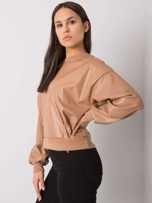RUE PARIS Camelowa bluza ze skóry ekologicznej