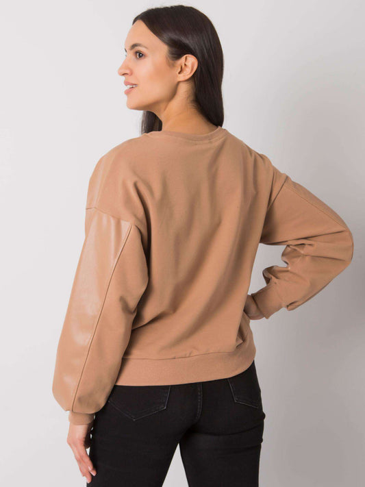 RUE PARIS Camelowa bluza ze skóry ekologicznej