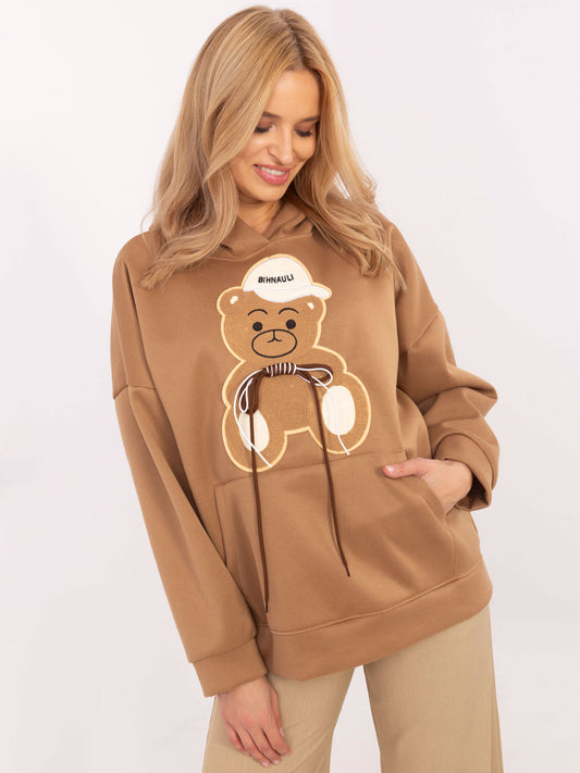 Camelowa damska bluza oversize z kieszenią
