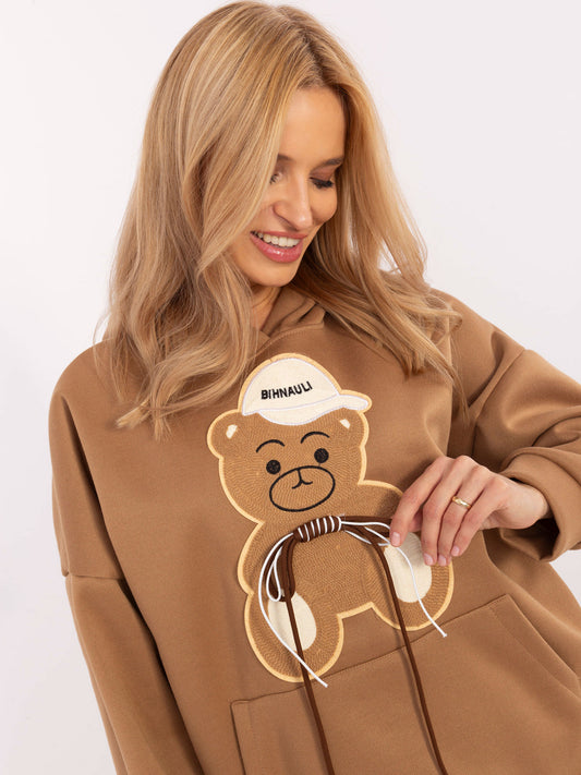 Camelowa damska bluza oversize z kieszenią