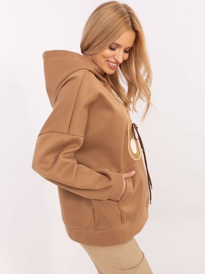Camelowa damska bluza oversize z kieszenią