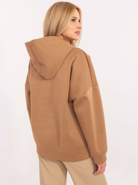 Camelowa damska bluza oversize z kieszenią