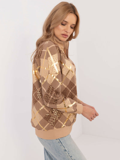 Camelowa bawełniana bluza z napisem