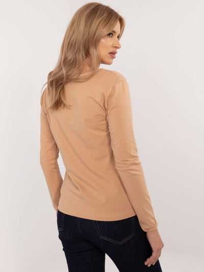 Camelowa damska bluzka longsleeve z haftem