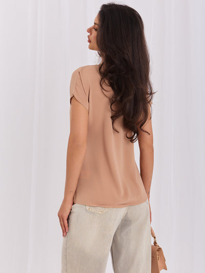 BASIC FEEL GOOD Camelowa bluzka z dekoltem w serek