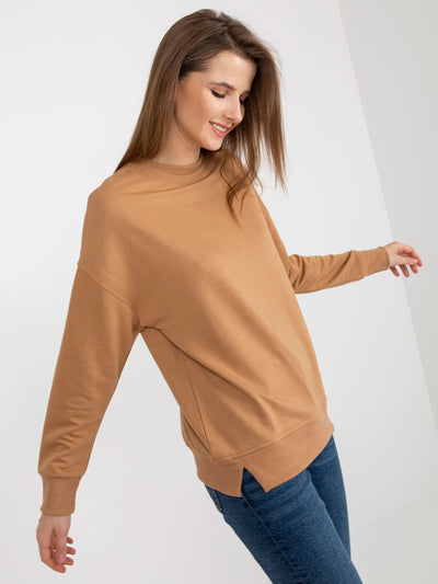 Camelowa bluza basic bez kaptura z okrągłym dekoltem